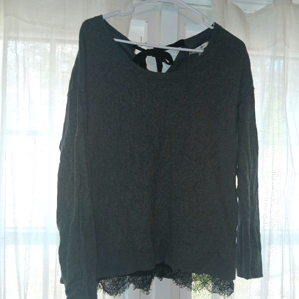 Gray Lace Hem Women's Sweater